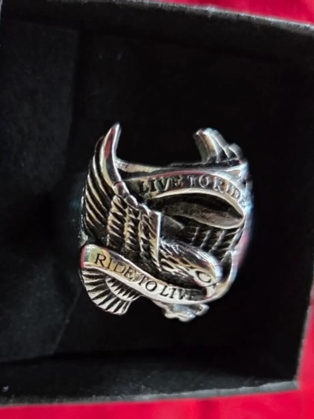 Mens Stainless Steel Biker Ring Size 14 | Live to Ride Ride to Live Ring